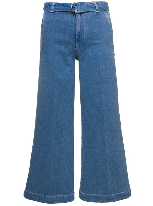 'Le Palazzo' Light Blue Flare Jeans with Matching Belt in Cotton Blend