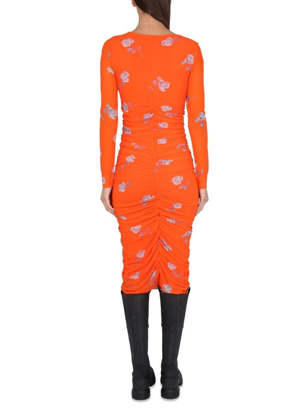ganni dress orange flowers GANNI floral-print Satin Maxi Dress | Orange