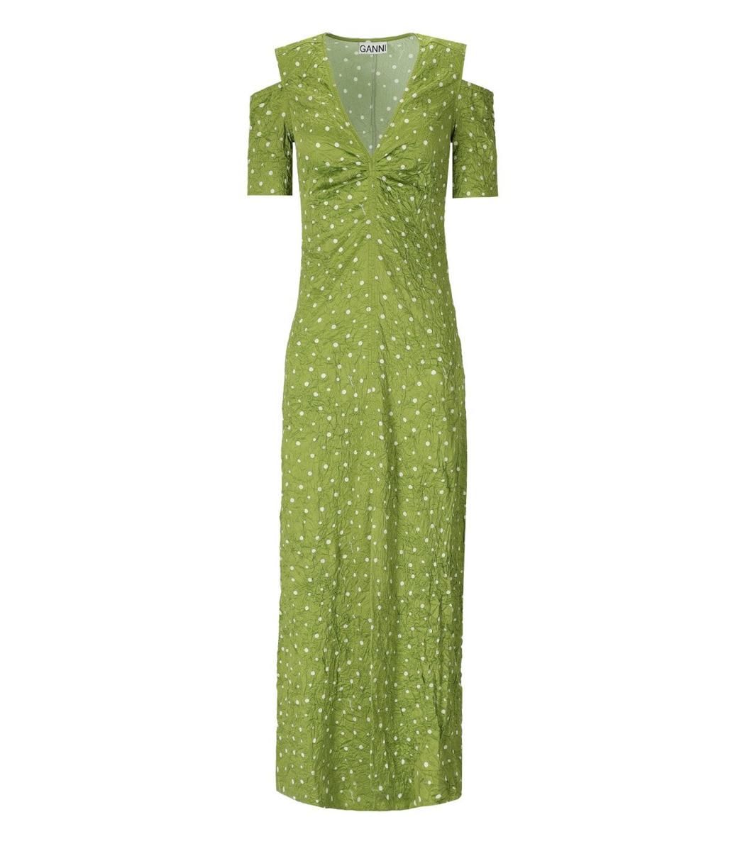 green emerald velvet dress Ganni Green and Black Dress Polka Dot S