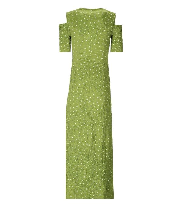 GANNI GREEN LONG POLKA DOT DRESS