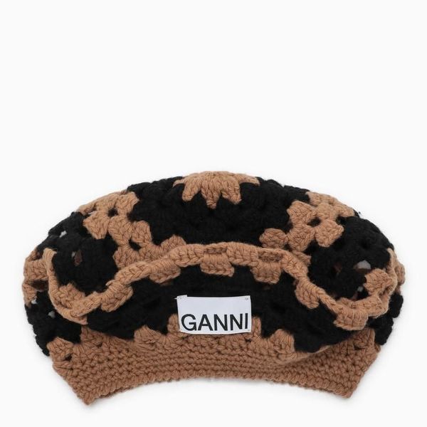 Ganni Black and Tan Crochet Hat GANNI Cotton Crochet Bucket Hat | Bloomingdale main image 3