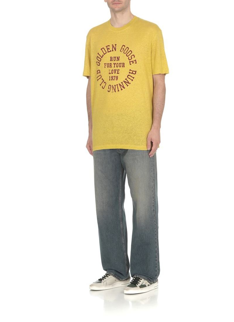 Golden ｜ (GMP01220 P001881 11421) Men's aged white cotton T-shirt with gold print