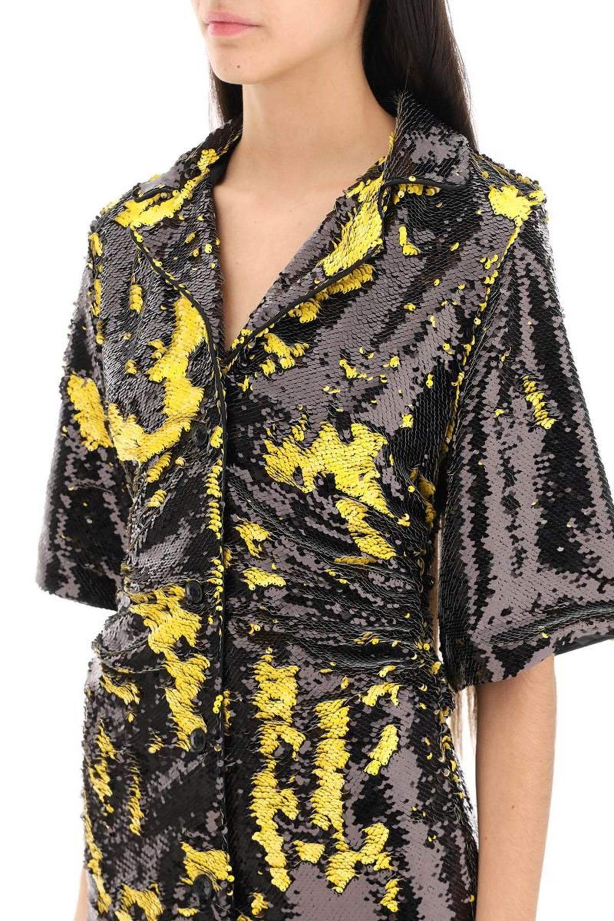 ganni sequin shirt dress Sequined ruched shirt dress in red - Ganni