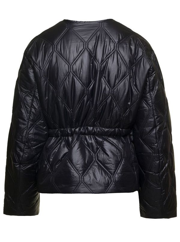 Ganni Recycled Nylon Short Down Jacket with Tie Sides Black