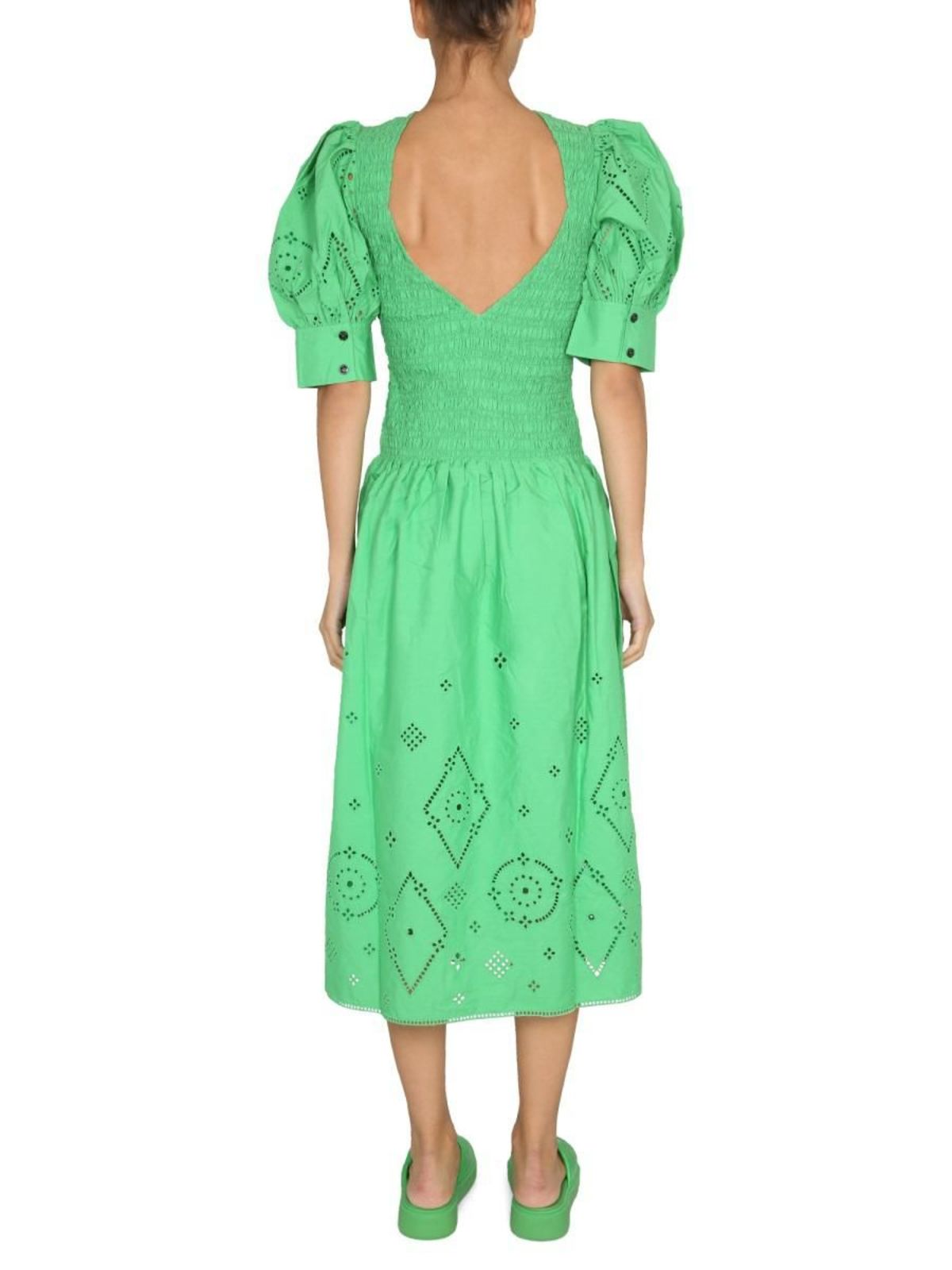green emerald velvet dress GANNI EMBROIDERED FLORAL BUTTON UP FLARED MINI DRESS  Shop The Golden Girl