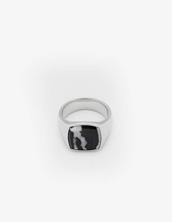 Tom Wood Cushion Zebra Marble Ring - Silver | Garmentory