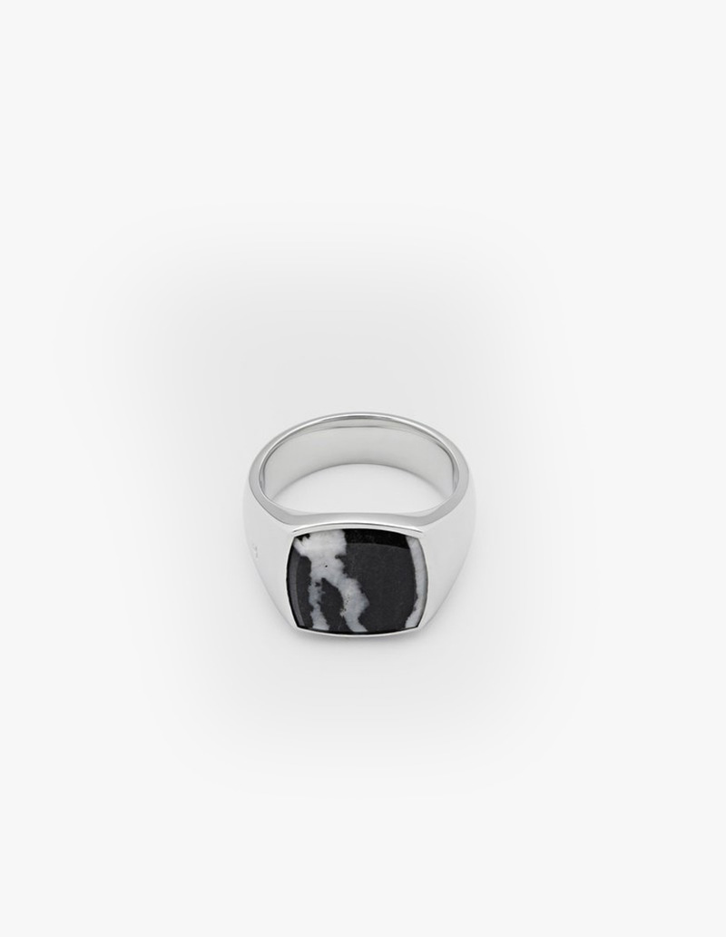 Tom Wood Cushion Zebra Marble Ring - Silver | Garmentory