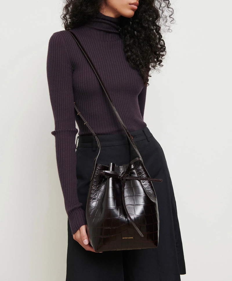 Mansur Gavriel Mini Bucket Croc Bag Chocolate Garmentory