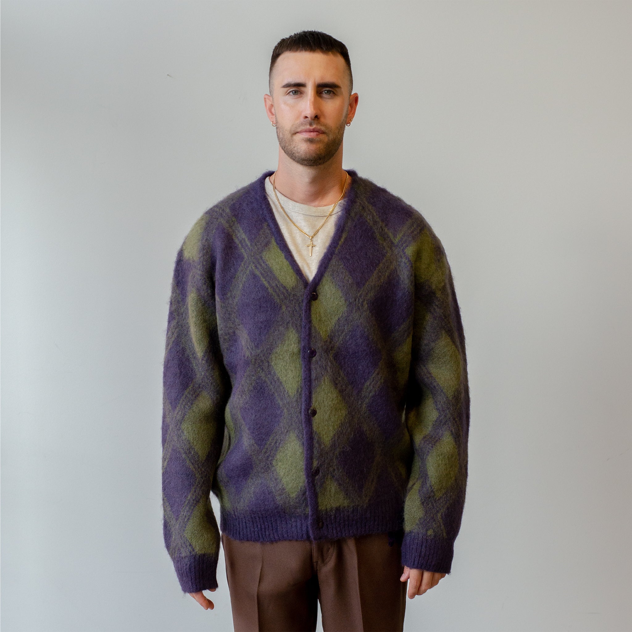 30%ウールNeedles Mohair Cardigan-ARGYLE (Lt.Blue) - altamar.us