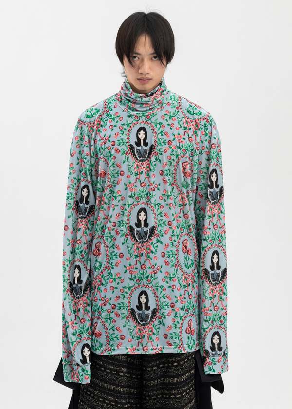 トップス kidill High Neck Velour Pullover BLUE GIRL HIGH NECK VELOUR PULLOVER GIRL PRINT PATTERN