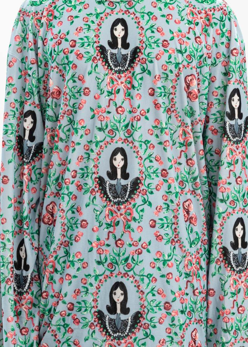 トップス kidill High Neck Velour Pullover BLUE GIRL HIGH NECK VELOUR PULLOVER GIRL PRINT PATTERN