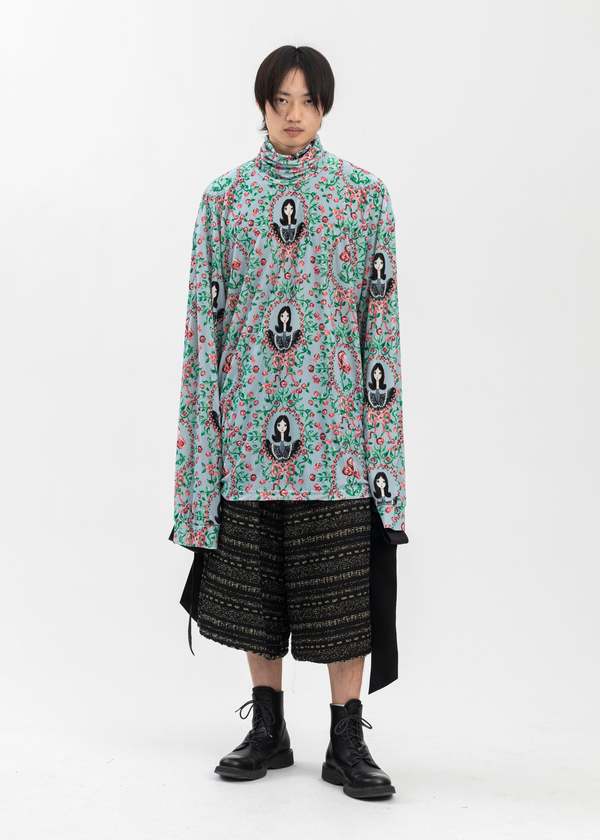 トップス kidill High Neck Velour Pullover BLUE GIRL HIGH NECK VELOUR PULLOVER GIRL PRINT PATTERN