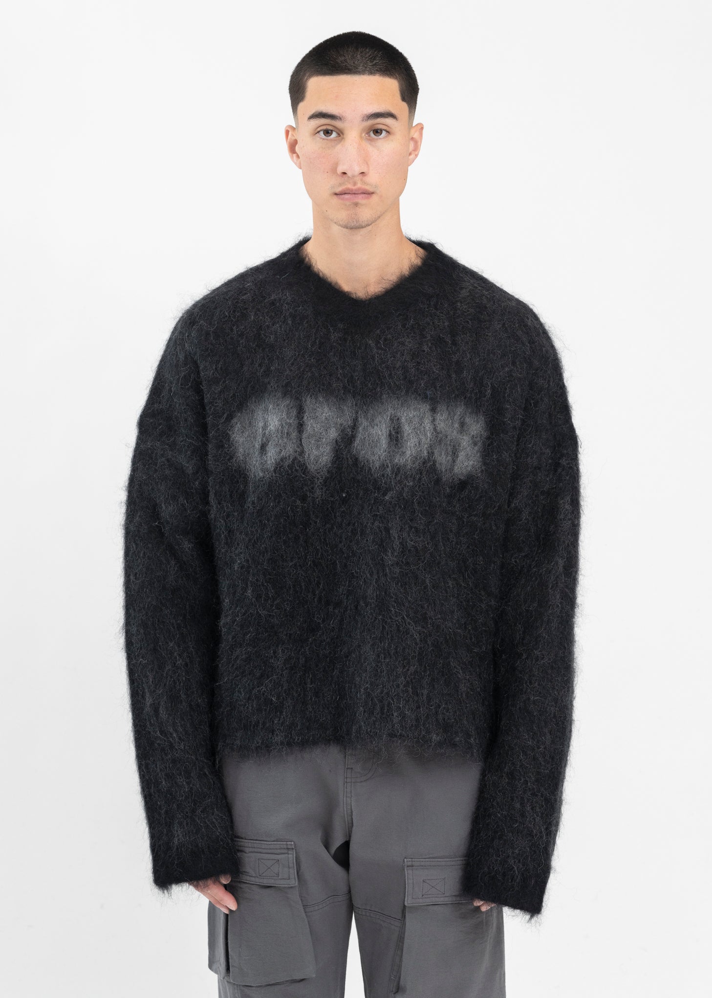 トップス Brushed Mohair Eros V-Neck Jumper Martine Rose BRUSHED MOHAIR EROS V-NECK JUMPER - BLACK/CHARCOAL