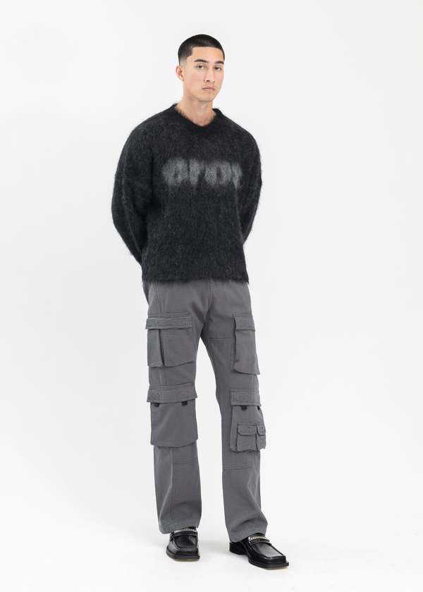 Martine Rose BRUSHED MOHAIR EROS V-NECK JUMPER - BLACK/CHARCOAL