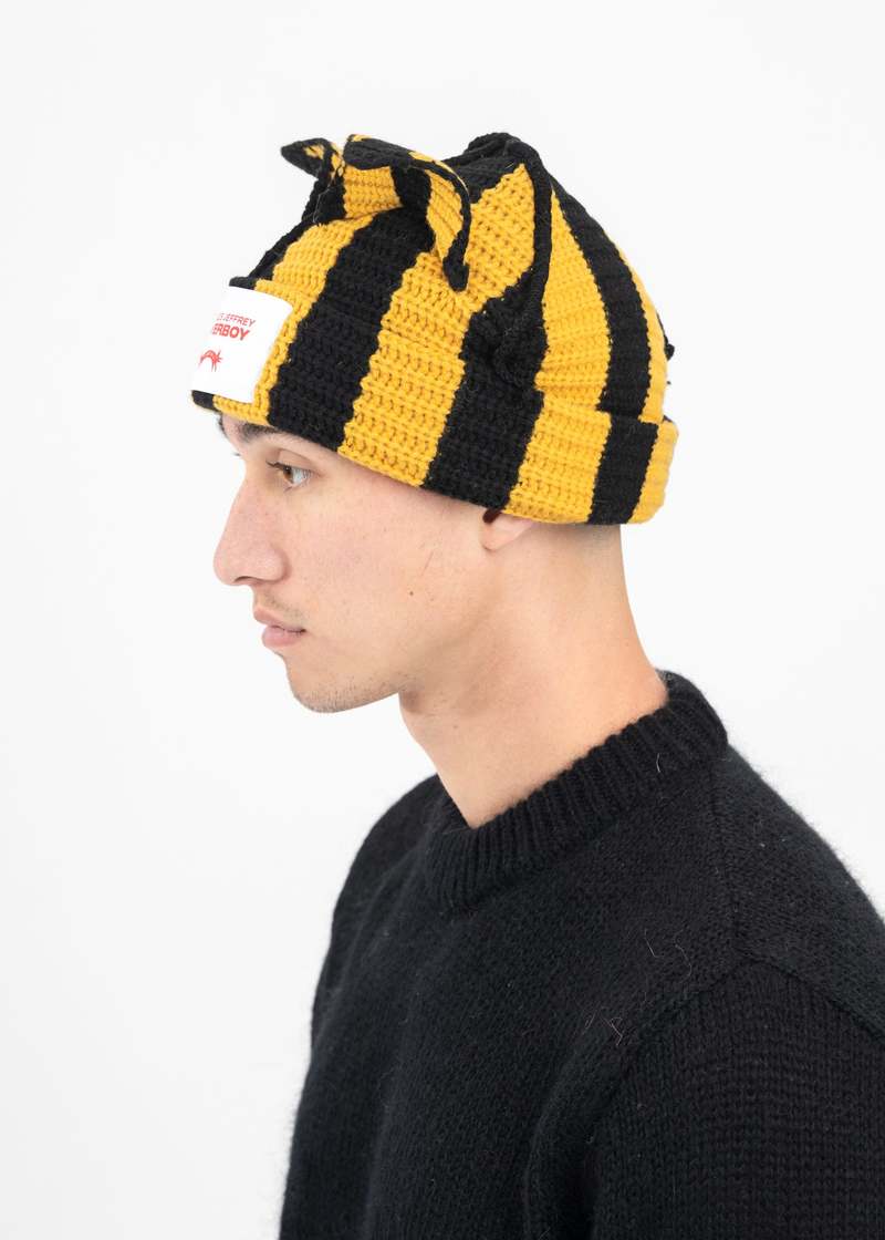 Charles Jeffrey STRIPED EARS BEANIE BLACK/YELLOW - Main Image