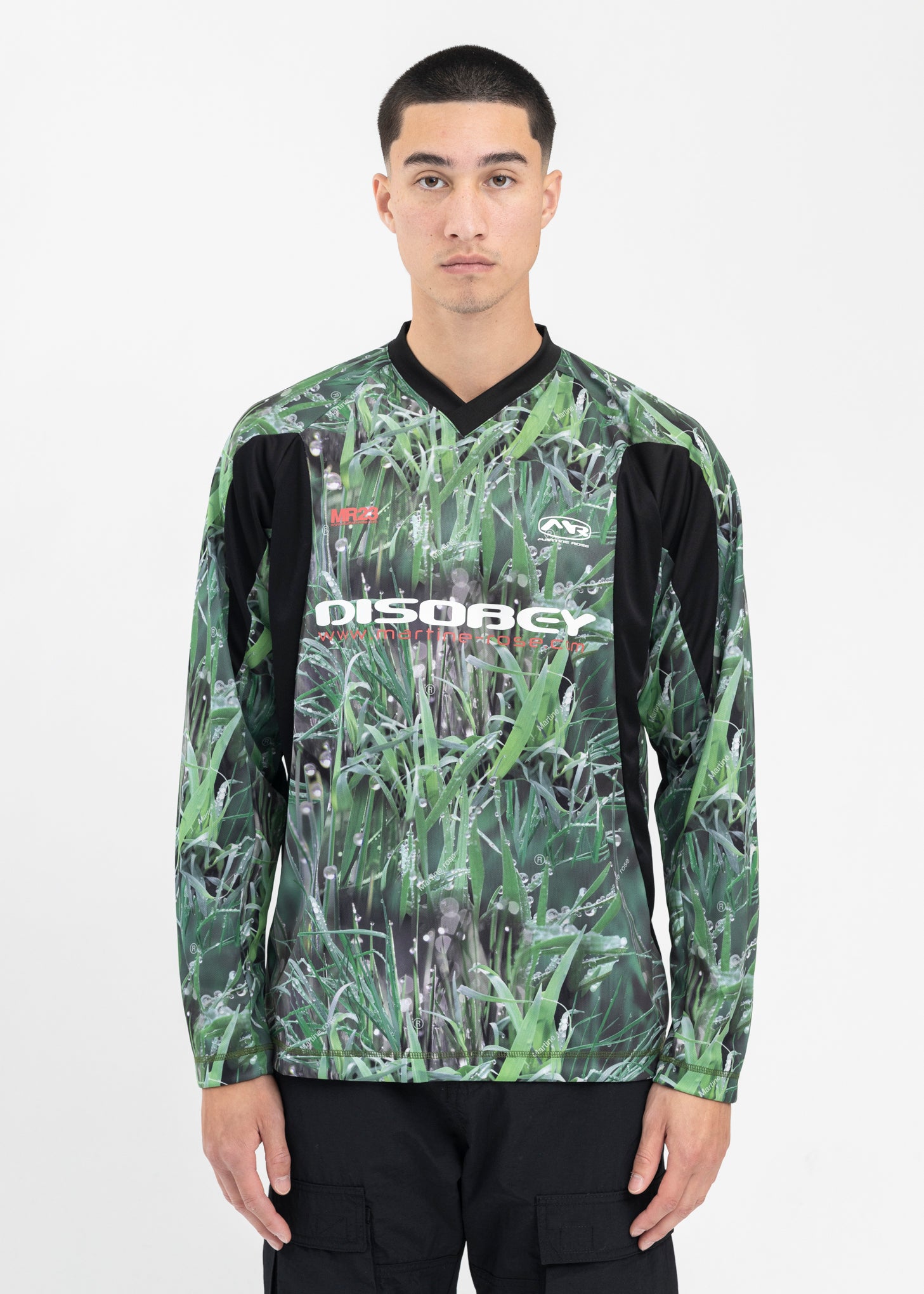 Martine Rose PANELLED FOOTBALL TOP - GRASS PRINT BLACK | Garmentory