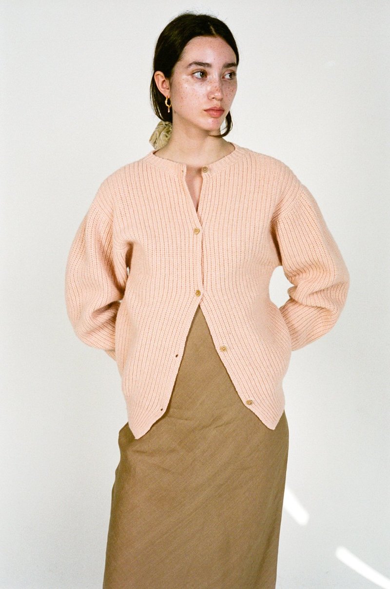 【美品】  BASErange / ベースレンジ | 2023AW | mea cardigan リブ ニット カーディガン | XS-S | ピンク | レディース BASErange / ベースレンジ | 2023AW | mea cardigan リブ ニット