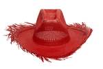 Vented Western Hat w. Fringe in Tomato Toquilla Straw - Thumbnail 4