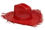 Vented Western Hat w. Fringe in Tomato Toquilla Straw - Thumbnail 5