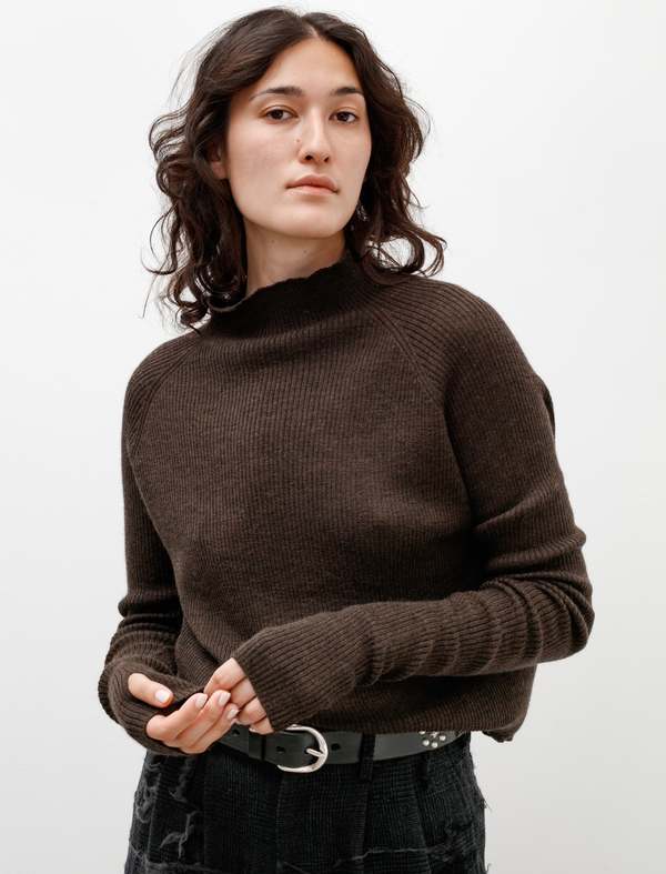 Y's by Yohji Yamamoto Mockneck Knit with Thumb Holes Dark Brown