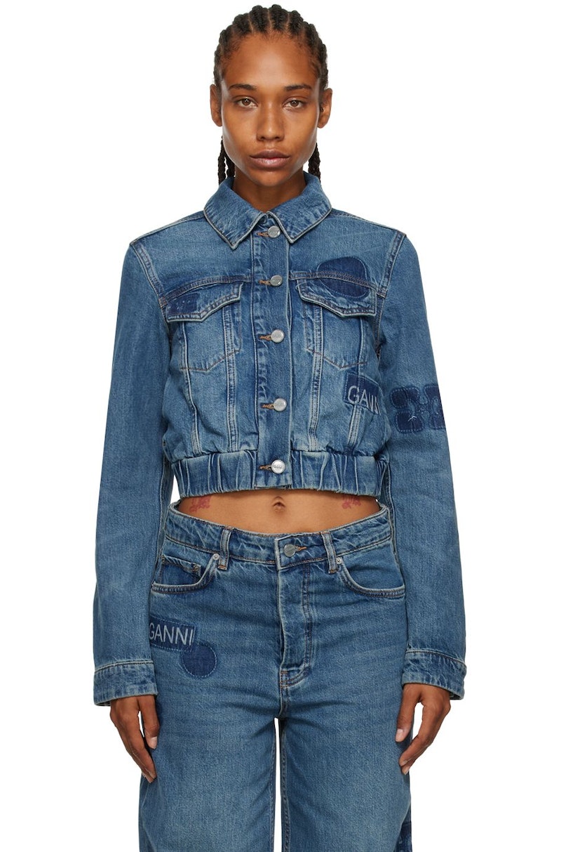 Ganni Patch Denim Jacket - Blue | Garmentory