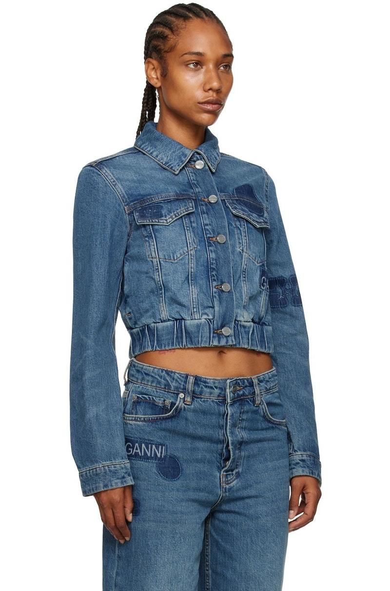 Ganni Patch Denim Jacket - Blue | Garmentory