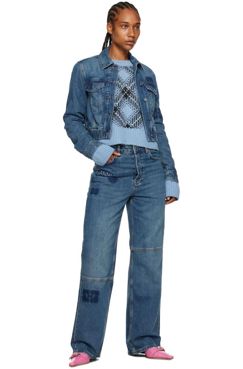 Ganni Patch Denim Jacket - Blue | Garmentory