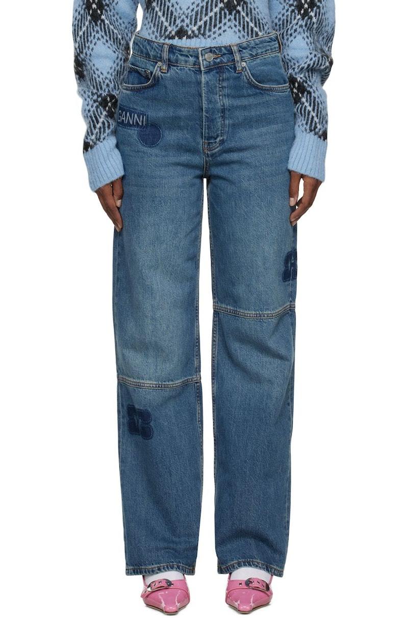 【関税&送料込】Ganni Jeans Izey Mid Blue Stone Blue Foil Izey Jeans | GANNI US