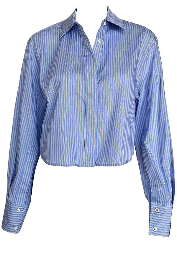 Jonathan Simkhai Renata Cropped Button Down Shirt - Blue Stripe 
