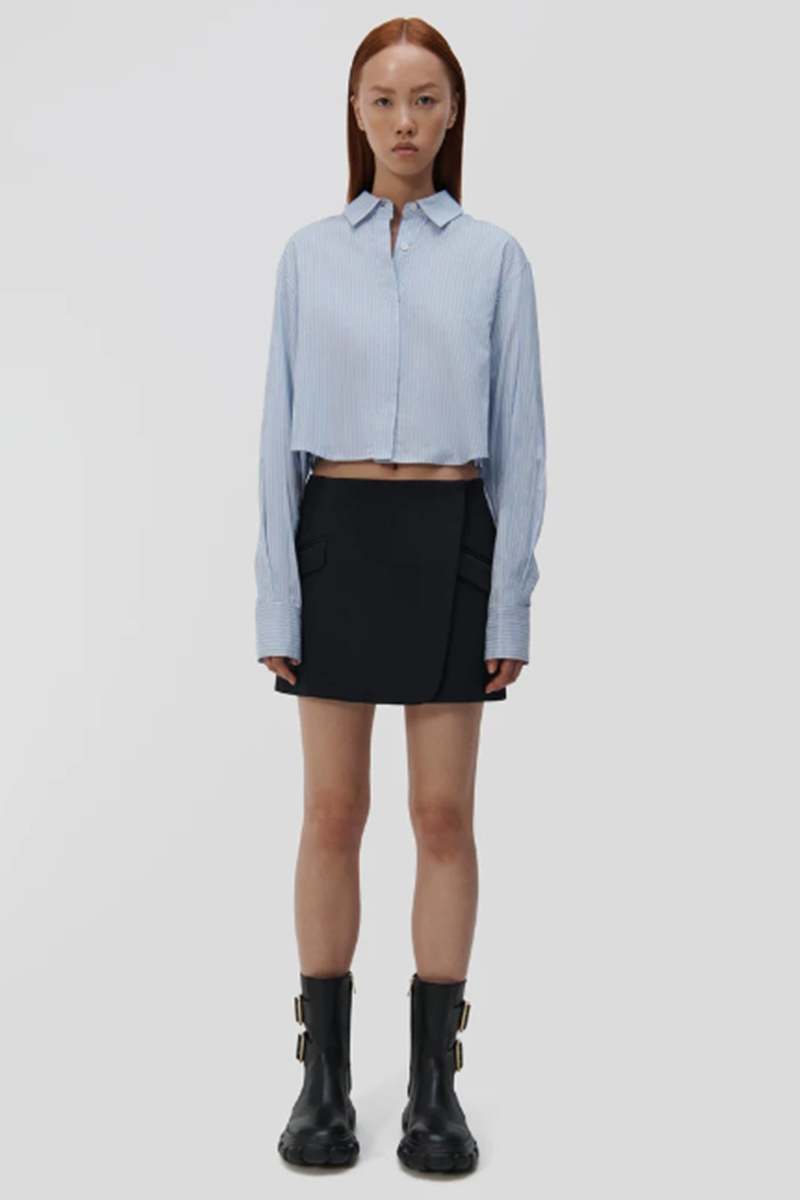 Jonathan Simkhai Renata Cropped Button Down Shirt - Blue Stripe 