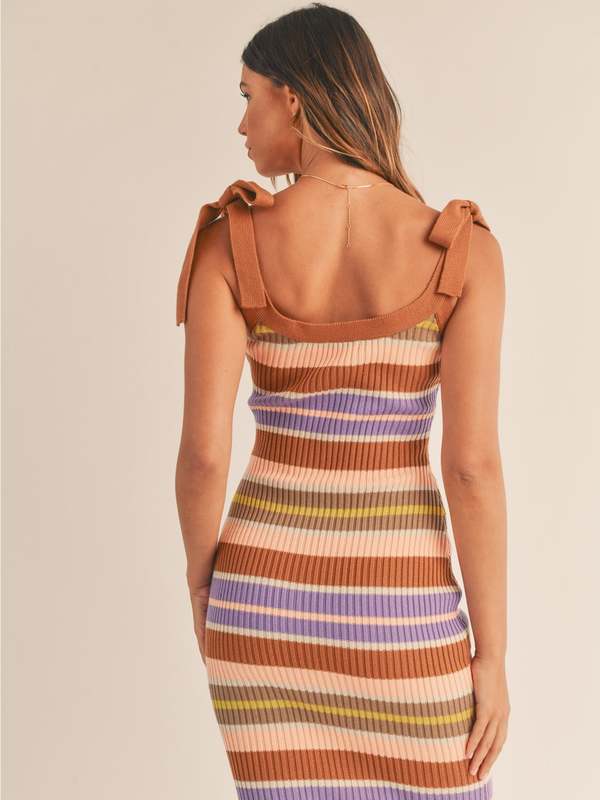 princess polly baby blue dress Mable Eli Colorblock Bodycon Knit Midi Dress - Cognac Multi