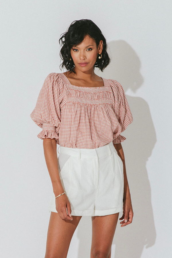 Cleobella Nahia Blouse - Rose Gingham