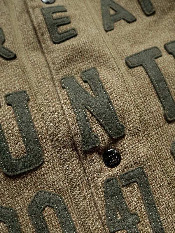 キャピタル　ビーチ裏毛　ベースボールカーディガンGREAT KOUNTRY 3 Kapital BEACH Knit GREAT KOUNTRY Baseball Cardigan - KHAKI