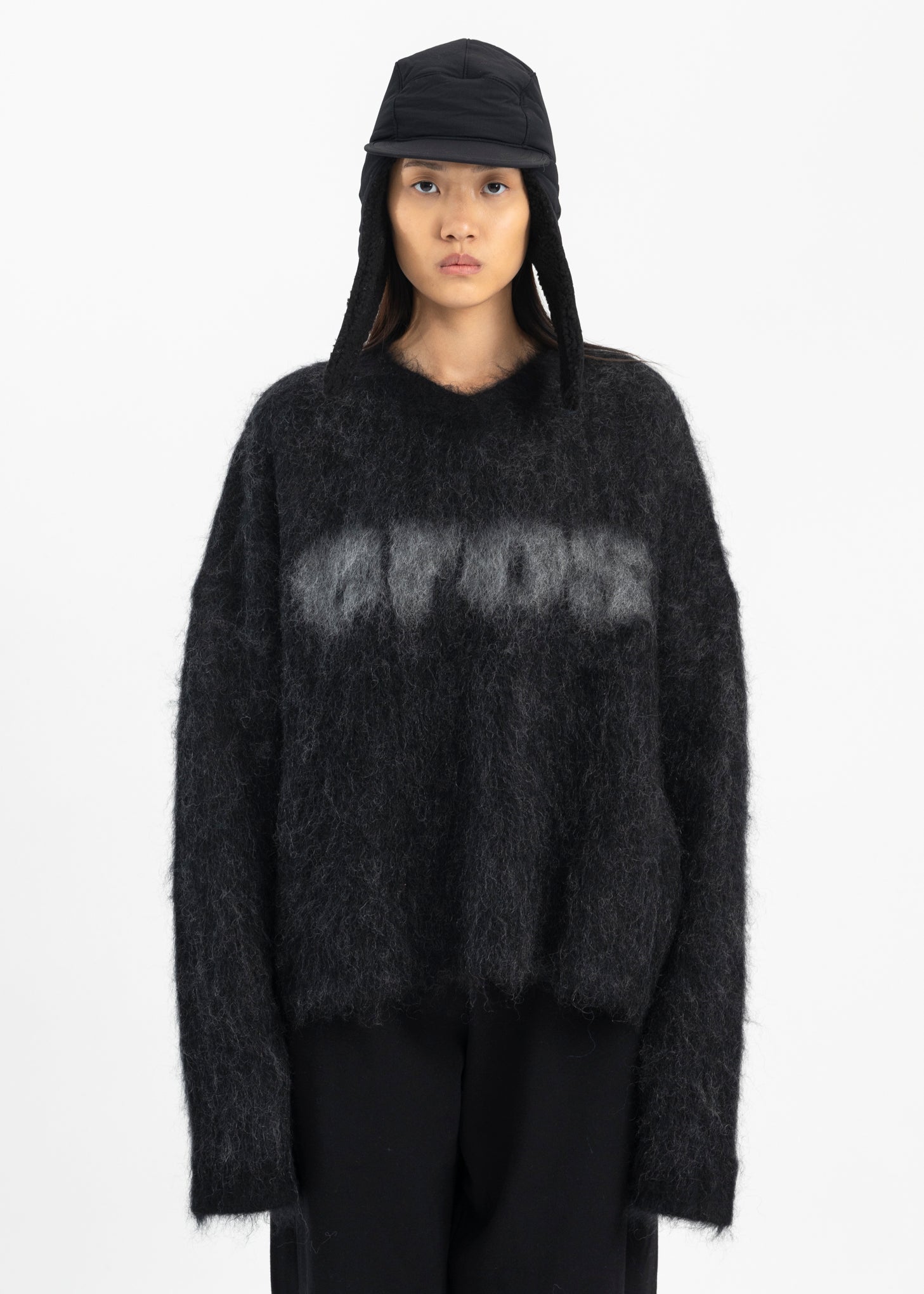 Martine Rose BLACK / CHARCOAL BRUSHED MOHAIR EROS V-NECK JUMPER 