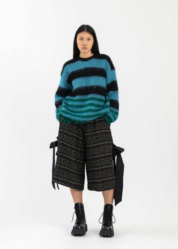 Kidill MOHAIR BORDER KNIT SWEATER - BLACK/SKY BLUE/GREEN | Garmentory
