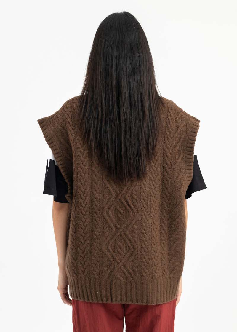Martine Rose BOILED CABLE V NECK VEST - CHOCOLATE | Garmentory