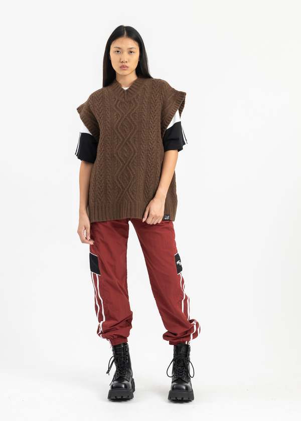 Martine Rose BOILED CABLE V NECK VEST - CHOCOLATE | Garmentory