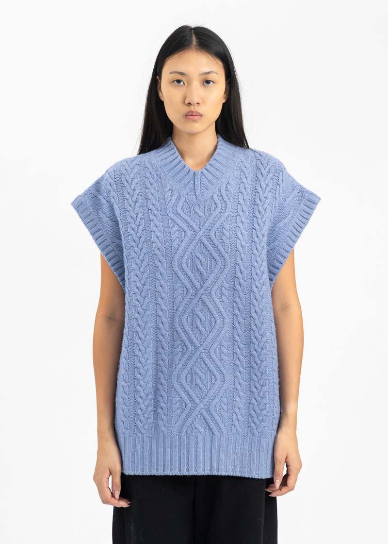 Martine Rose BOILED CABLE V NECK VEST - CORNFLOWER BLUE | Garmentory