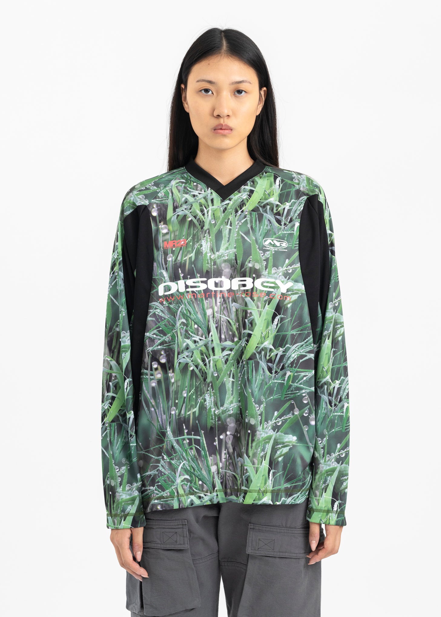 【MARTINE ROSE】PANELLED FOOTBALL TOP GRASS PRINT/BLACK GRASS-PRINT---BLACK-PANELLED-