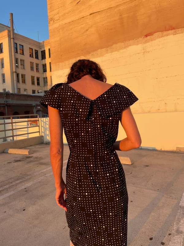 1980s Cotton Polka Dot Wiggle Dress - Black/White