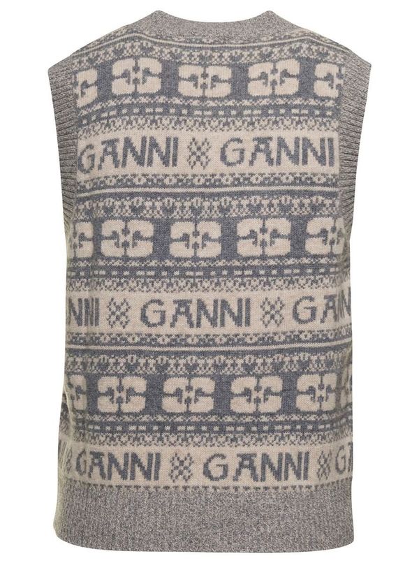 Ganni Logo Wool Mix Vest - Grey | Garmentory