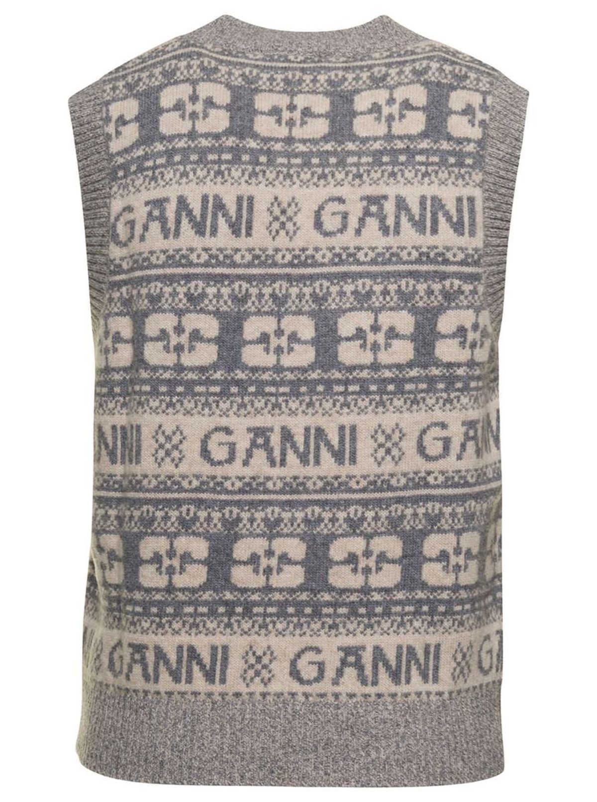 Ganni Logo Wool Mix Vest - Grey | Garmentory