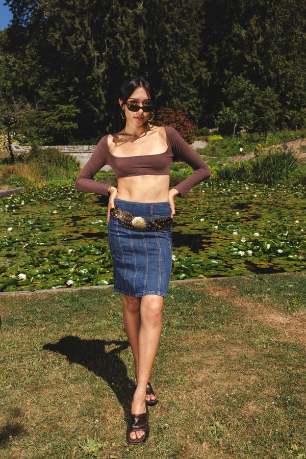 Denim Panel Midi Skirt