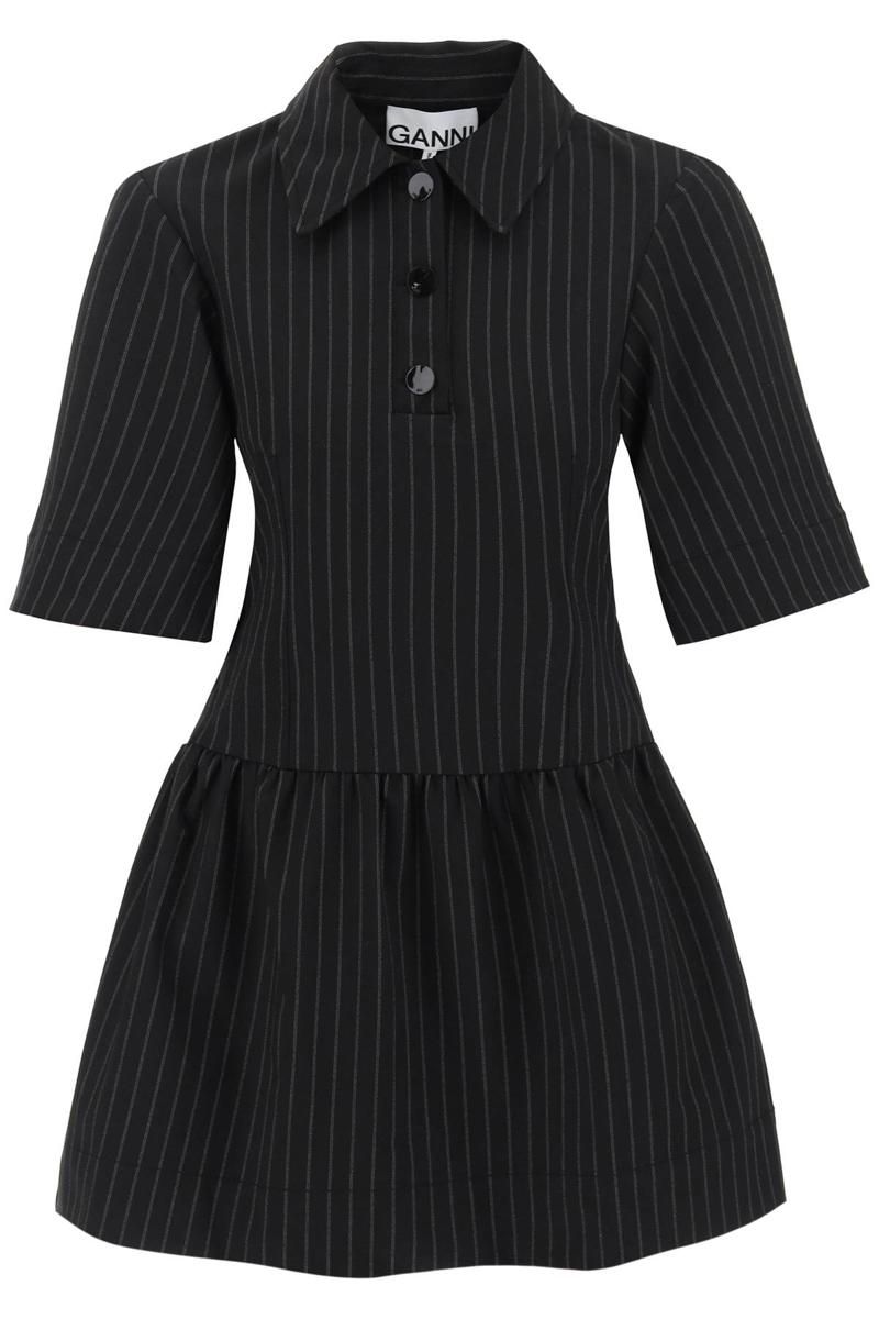関税送料込♪GANNI/Black and White Stripe Mini Shirt Dress Black Black and White Stripe Mini Shirt Dress | GANNI US