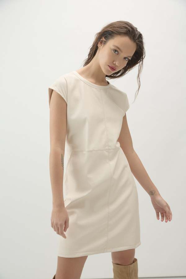 white christmas dresses Cream Backless Faux Leather Western Embroidered Mini Dress S / Cream