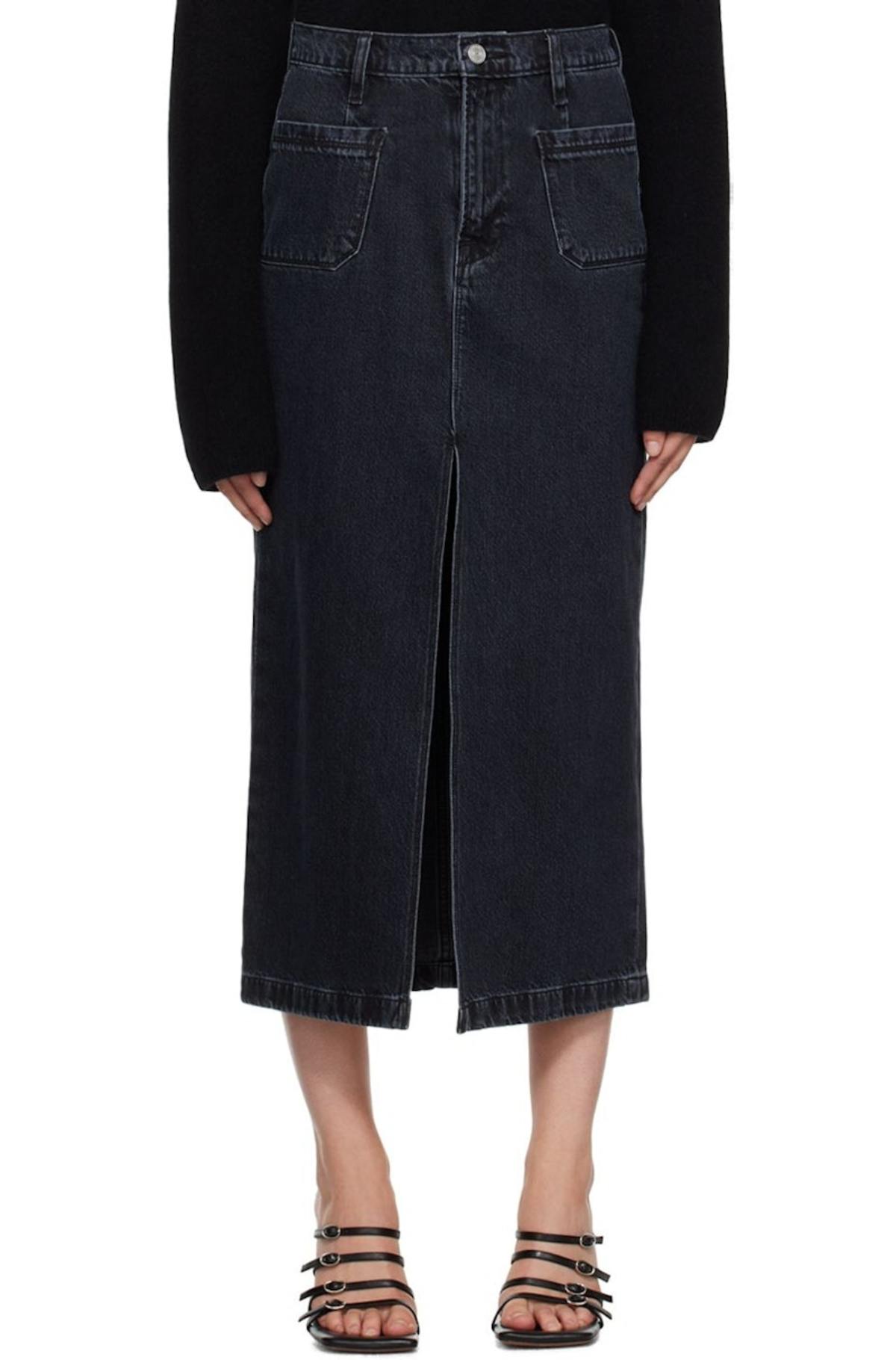 Frame Le Bardot Denim Maxi Skirt Black Garmentory