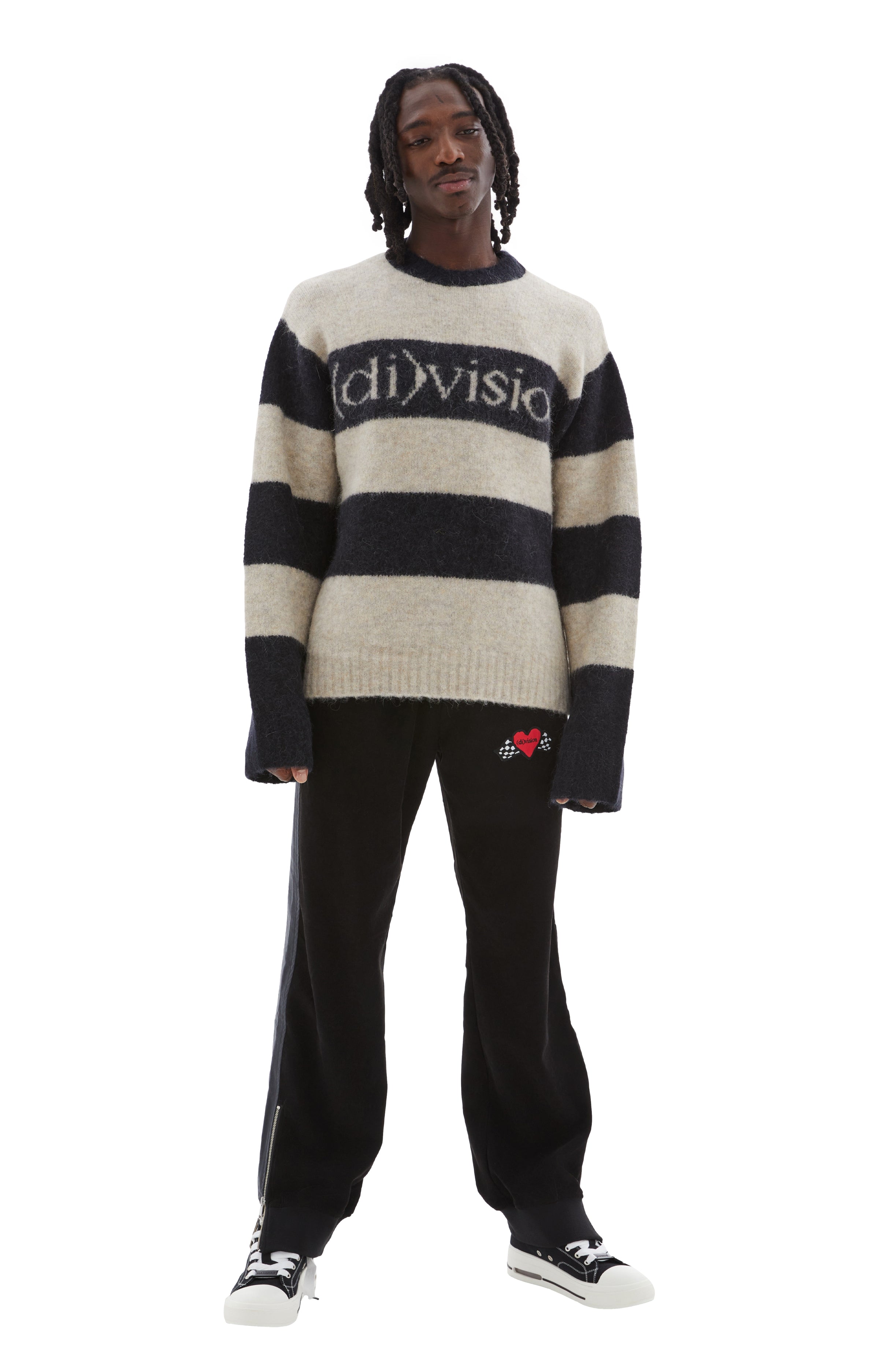 di)vision Striped Logo Knit Sweater - Black/White | Garmentory