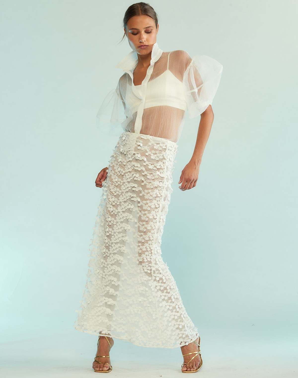 Cynthia Rowley 3D Embroidered Tulle Skirt