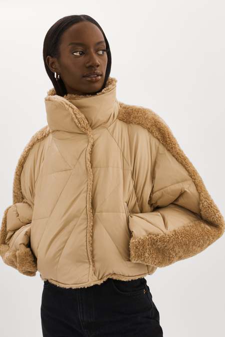 Lamarque Sharon Mixed Media Puffer Jacket- Black/beige