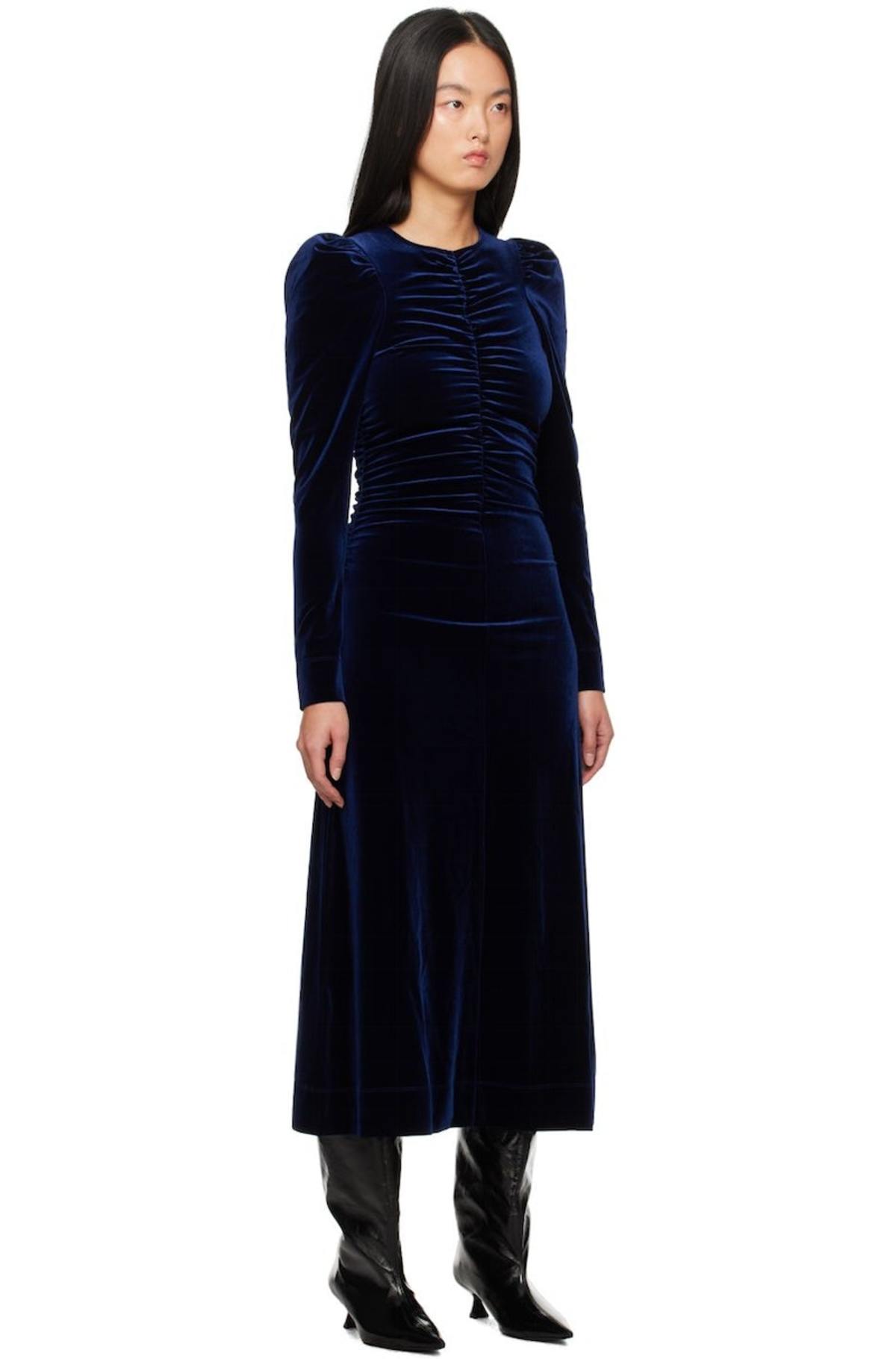 ganni velvet midi dress Ganni Green Velvet Jersey Long Dress